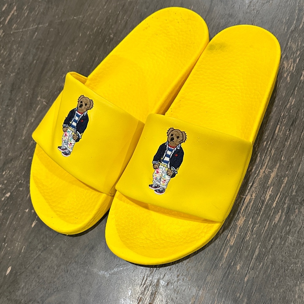 Polo by Ralph Lauren Yellow Bear-Embroidered Slide Sandals